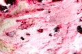 Strawberry ice cream texture. Summer food concept, copy space, top view. Sweet yogurt dessert or berries ice-cream