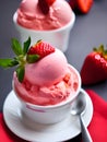 strawberry ice cream in white bowl close up, Ai generated Royalty Free Stock Photo