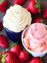 strawberry ice cream in white bowl close up, AI Generated Royalty Free Stock Photo