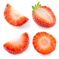 Strawberry isolated. Collection of slices and a half Royalty Free Stock Photo