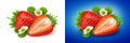 Strawberry isolated. Two strawberries with flowers and leaves isolated on white background Royalty Free Stock Photo