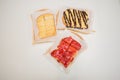 strawberry jam bread, condensed milk sugar bread, chocolate bread Royalty Free Stock Photo