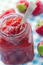 Strawberry jam in a glass jar Royalty Free Stock Photo