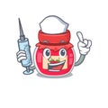 A strawberry jam hospitable Nurse character with a syringe