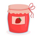 Strawberry jam jar cute vector illustration. Vintage glass container with a jelly and label with a strawberry Royalty Free Stock Photo