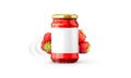 Strawberry Jam Jar Mockup with Blank Label Royalty Free Stock Photo