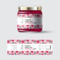 Strawberry Jam label and packaging. Jar with cap with label. Royalty Free Stock Photo
