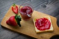 Strawberry jam is made from strawberries, This jam can be used for spreading white bread