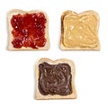 Strawberry jam, peanut butter and chocolate cream toast Royalty Free Stock Photo