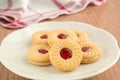 Strawberry jam sandwich biscuits on plate Royalty Free Stock Photo