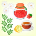 Strawberry jam, Tea with lemon and Chamomile Royalty Free Stock Photo