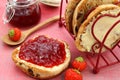 Strawberry jam on toasted teacake