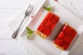 Strawberry jelly cake with almonds closeup on a plate. Horizontal top view Royalty Free Stock Photo