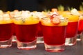 Strawberry jelly in nimi glass fruit on top Royalty Free Stock Photo