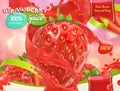 Strawberry juice. Sweet fruits and berries. 3d vector