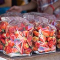 Strawberry juicy fruit in plastic bag