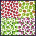 Strawberry, kiwi, grapes seamless pattern. Berries and fruits. Fashion design. Food print for dress, skirt