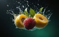 Strawberry, kiwi, and lemon splash in water. Fruity mix Royalty Free Stock Photo