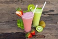 Strawberry and kiwi smoothies colorful fruit juice milkshake blend beverage healthy. Royalty Free Stock Photo