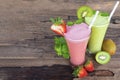Strawberry and kiwi smoothies colorful fruit juice milkshake. Royalty Free Stock Photo