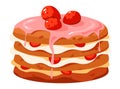 Strawberry layer cake with cream. Vector illustration of a sweet dessert.