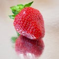 Strawberry with strawberry leaf on light background. Whole trawberry, closeup Royalty Free Stock Photo