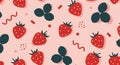 Strawberry and Leaf Repeating Pattern on Light Pink Background Design Royalty Free Stock Photo