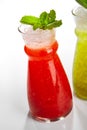 Strawberry lemonade glass close up