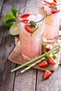 Strawberry lime lemonade in tall glasses