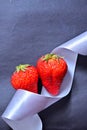 Strawberry luxury ribbon greeting card Royalty Free Stock Photo