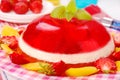 Strawberry and mango jelly with cream Royalty Free Stock Photo
