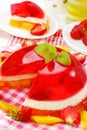 Strawberry and mango jelly with cream Royalty Free Stock Photo