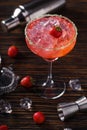 Strawberry Margarita and bartending tools,top view Royalty Free Stock Photo