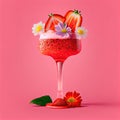 Strawberry Margarita Cocktail on Pink Background, Tropical Mocktail, Party Coctail, Bar Drink, Abstract Generative AI Illustration