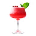 Strawberry margarita cocktail in salt-rimmed glass isolated on white background Royalty Free Stock Photo