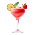 Strawberry margarita cocktail in salt-rimmed glass isolated on white background Royalty Free Stock Photo