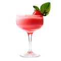 Strawberry margarita cocktail in salt-rimmed glass isolated on white background Royalty Free Stock Photo