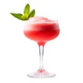 Strawberry margarita cocktail in salt-rimmed glass isolated on white background Royalty Free Stock Photo