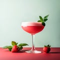 Strawberry margarita cocktail in salt-rimmed glass isolated on white background Royalty Free Stock Photo