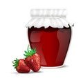 Strawberry marmalade in a jar and fresh strawberries