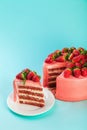 Strawberry mascarpone cake with fresh berries and rosemary leaves Royalty Free Stock Photo