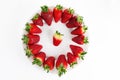 Strawberry menu. Plate with strawberries isolated on white background.