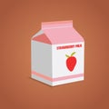 Strawberry milk box with brown background.Fresh strawberry milk package design