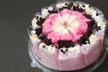 Strawberry milk cake on black background Royalty Free Stock Photo