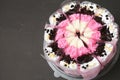 Strawberry milk cake on black background Royalty Free Stock Photo