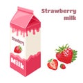 Strawberry milk in carton box isolated on white background. Vector illustration of Dairy flavored drink Royalty Free Stock Photo