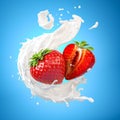 Strawberry in a milk, cream or yogurt splash Royalty Free Stock Photo