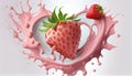 Strawberry milk fruit yogurt splash cream include Clipping path 3d rendering fresh berry food isolated organic red white closeup Royalty Free Stock Photo