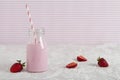 Strawberry milk in retro bottle with text space