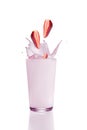 Strawberry milk shake in glass,splashing